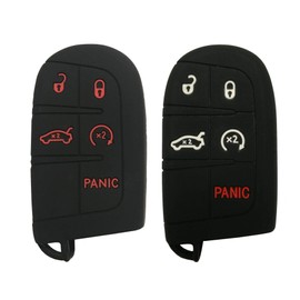 Silicone Smart Key Fob Skin Cover Case Protector 5 Buttons Keyless Jacket Remote Bag Fit for Jeep Grand Cherokee Dodge Challenger Charger Dart Durango Journey Chrysler 300 (Black/Red + Black/White)