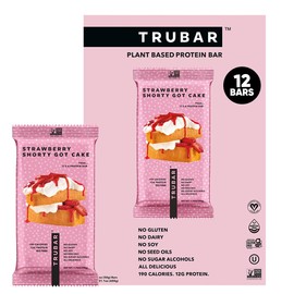TRUBAR Vegan Protein Bar, Strawberry Shorty Got Cake, Gluten Free, Plant Based Protein, Dairy Free, Non GMO, Soy Free, No Sugar Alcohols, 12G Protein, 12G Fiber, 23G Carb, On the Go Snack Bars, 12 CT
