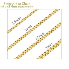 18K Gold Plated Stainless Steel Box Chain Bracelet Necklace Men Women 1mm-4mm (8, 2.5mm, Gold)