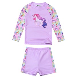 Unicorn Rashguard for Girls Size 8 9 Swimwear 2-Piece Swimsuits Shirt Shorts