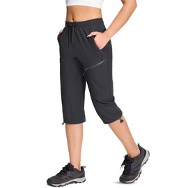 TACVASEN Women's Hiking Pants Elastic Waist Quick Dry Workout Drawstring Pants with Pockets Waterproof Joggers Dark Gray L