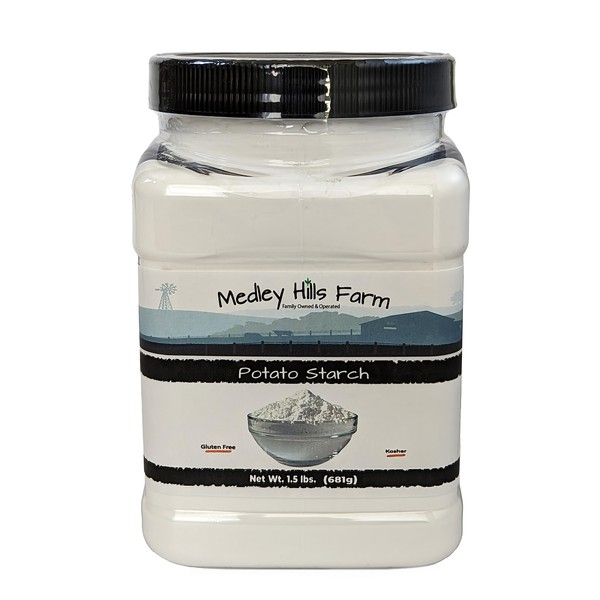Potato starch gluten free by Medley hills farm 1.5 lbs. in Reusable Container - 100% Pure Potato Flour - No Artificial Ingredients or Preservatives - Great for Breading, Thickening, Cooking, and Baking - Gluten Free - Kosher