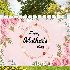 LOONELO Large Happy Mother's Day Banner with 70.9''X43.3'',Mothers Day Decorations,Mother's day Porch Sign,Happy Mother's day Backdrop for Outdoor Indoor Home Yard Decorations (Pink)