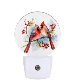 Cosharkly Red Cardinal Bird Night Light,Christmas Plug-in Night Lights with Dusk-to-Dawn Sensor for Bedroom Bathroom and Living Room Sleep Friendly lamp