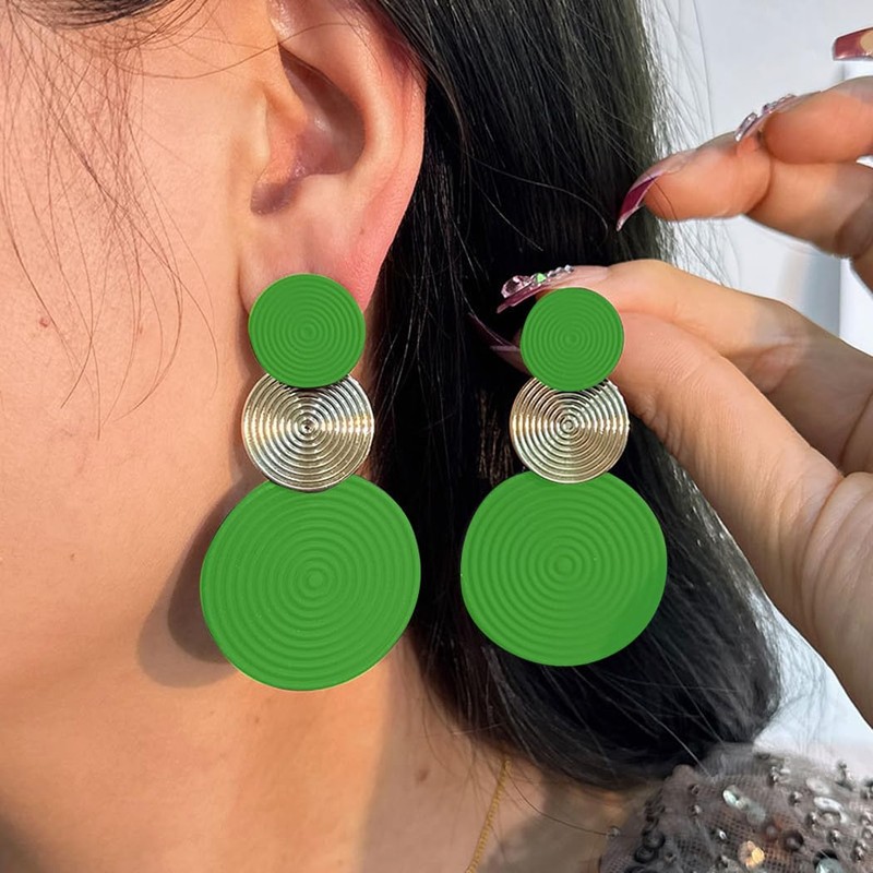 Retro 80s Neon Round Dangle Earrings for Women Boho Statement