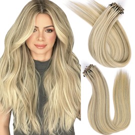 KiiKiiGirl Microlink Hair Extensions Human Hair,22 Inch #A16/60A Golden Blonde highlight Mixed Ash Brown Micro Loop Microbead Micro Link Hair Extensions Human Hair Invisible Straight 30g/30s