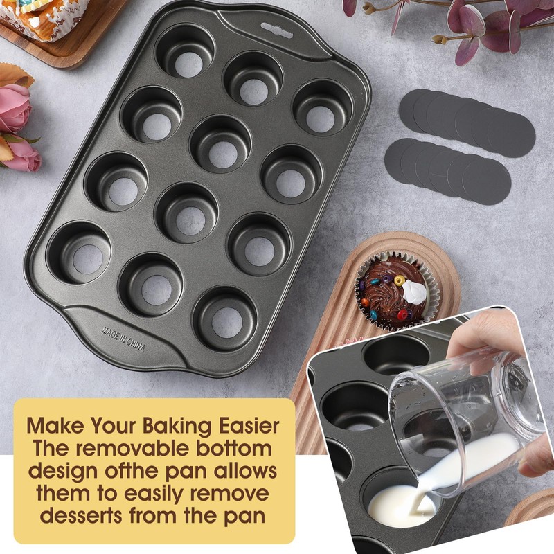 Tobeelec 2 Pack Mini Cheesecake Pans Removable Bottom 12 Cavity