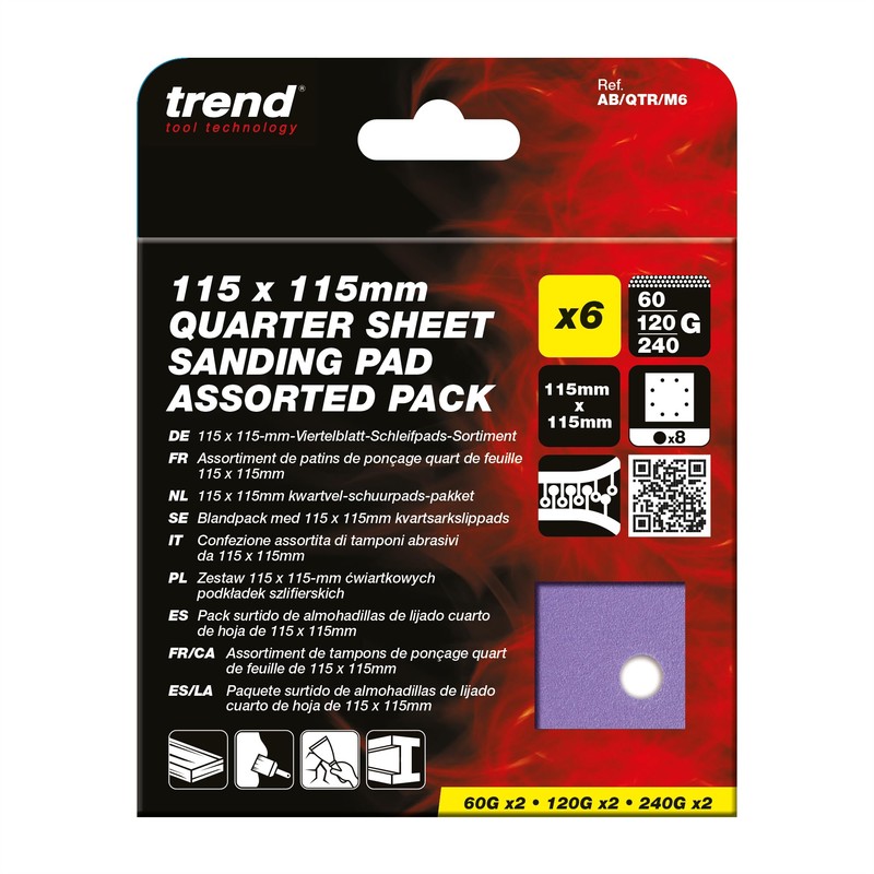 Trend 115 x 115 mm Quarter Sheet Sanding Pads, 60/120/240
