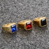 PMTIER Men's Stainless Steel Gold Plated Ring with Square Blue
