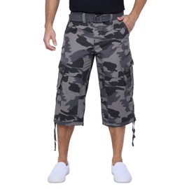X RAY Men's Belted Long Cargo Shorts for Men, Below Knee Length Mens Cargo Shorts, 3/4 Pants (Big and Tall Shorts for Men) Black CAMO 42