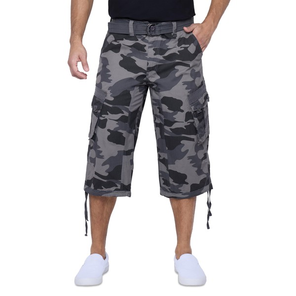 X RAY Men's Belted Long Cargo Shorts for Men, Below