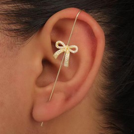 Hanfluenve 1Pcs Ear Crawler Earrings for Women Ear Cuff Earring Helix Hook Wrap Earring Pearl Rhinestone Bolt Pierced Clip Earring Trendy Jewelry for Women, one size, Alloy Steel, No Gemstone