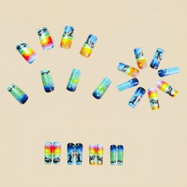 FIEONCIY Press on Nails Square Shaped Glossy Full Cover Acrylic Medium Length Square False Nails with Designs Artificial Fake Nails with Charms Glue ons Fingernails for Women Girls(Y800)