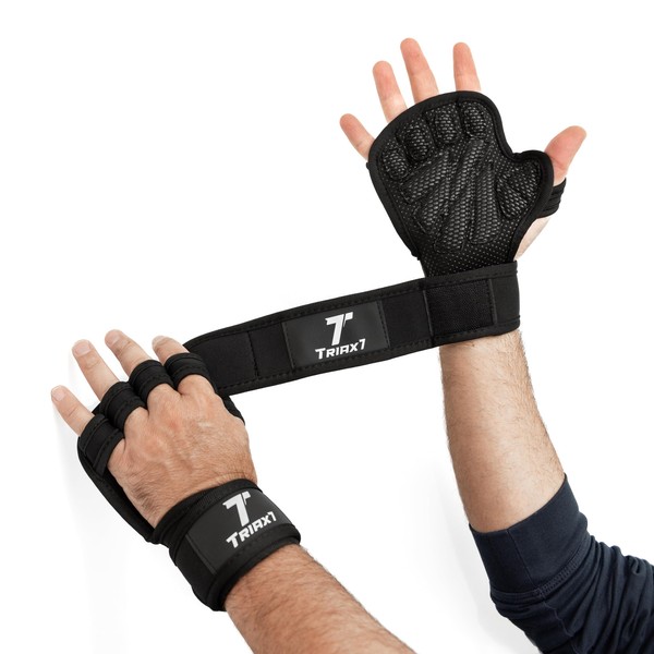TRIAX7 Ventilated Weight Lifting Gloves with Wrist Wraps, Gym Fitness,