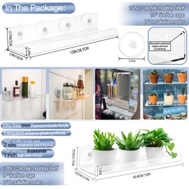 Skewo 12 Inch Acrylic Window Sill Extender for Window Boxes, 2 Pack Window Shelf for Plants, Suction Cup Shelf for Plants Window, for Succulent Planters, Herb Pots, Indoor Plants (12IN-2Pcs)
