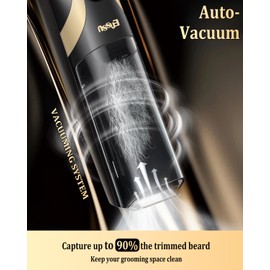 ENSSU Beard Trimmer for Men Auto-Vaccum, Professional Electric Mustache Trimmer with 1-20mm Adjustable Length Dial, Waterproof Cordless Razor for Men for Sideburns, Stubble, Face,Black