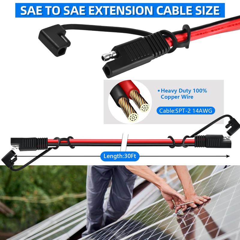 Ygdyxautoc 14 AWG 30 FT SAE Connector to SAE Battery