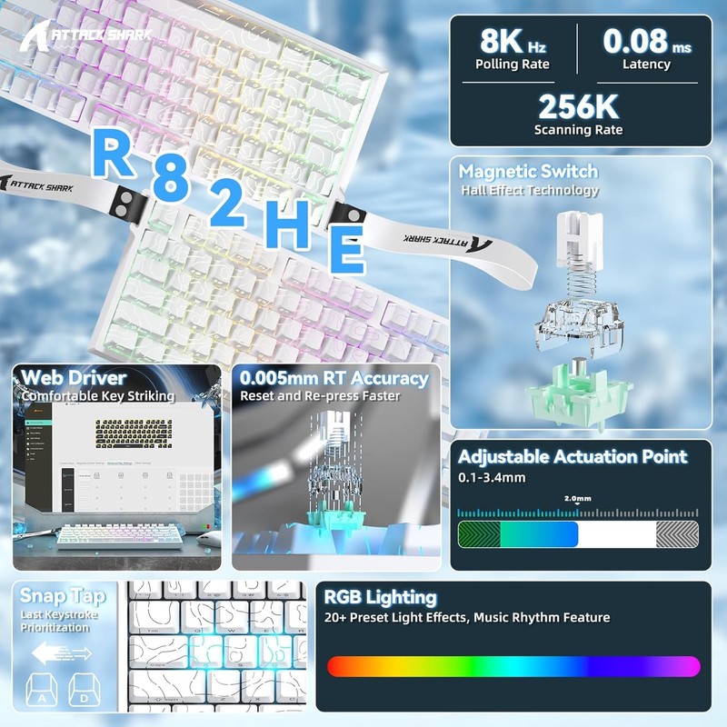 ATTACK SHARK R82HE Rapid Trigger Wired Mechanical Gaming Keyboard TKL