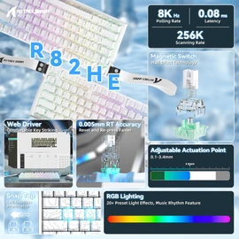 ATTACK SHARK R82HE Rapid Trigger Wired Mechanical Gaming Keyboard TKL NKRO with 8K Polling,0.005mm RT Accuracy,256K Scan Rate,5 Layer Sound Damped,Hall Effect Magnetic Switch for PC Mac(White Contour)