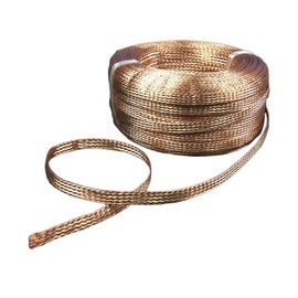 Mssoomm Flat Bare Copper Braid Sleeving Flexible EMI RFI Shielding Wire Mesh, Ground Strap Grounding, 48 Strands, Each with 12 Wires, Diam 0.15mm Each, Braid W 18mm x T 1.4mm x L 1 Meter