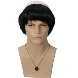 Tzncos Funny Monk Wig for Men Bald Funny Wig Black for Adult Cosplay Costume Short Character Party Outfit Accessories