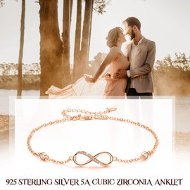 Infinity Anklet Bracelet 925 Sterling Silver Endless Love Symbol Ankle Bracelet Adjustable Plus Size Large Bracelet, Sterling Silver, Cubic Zirconia