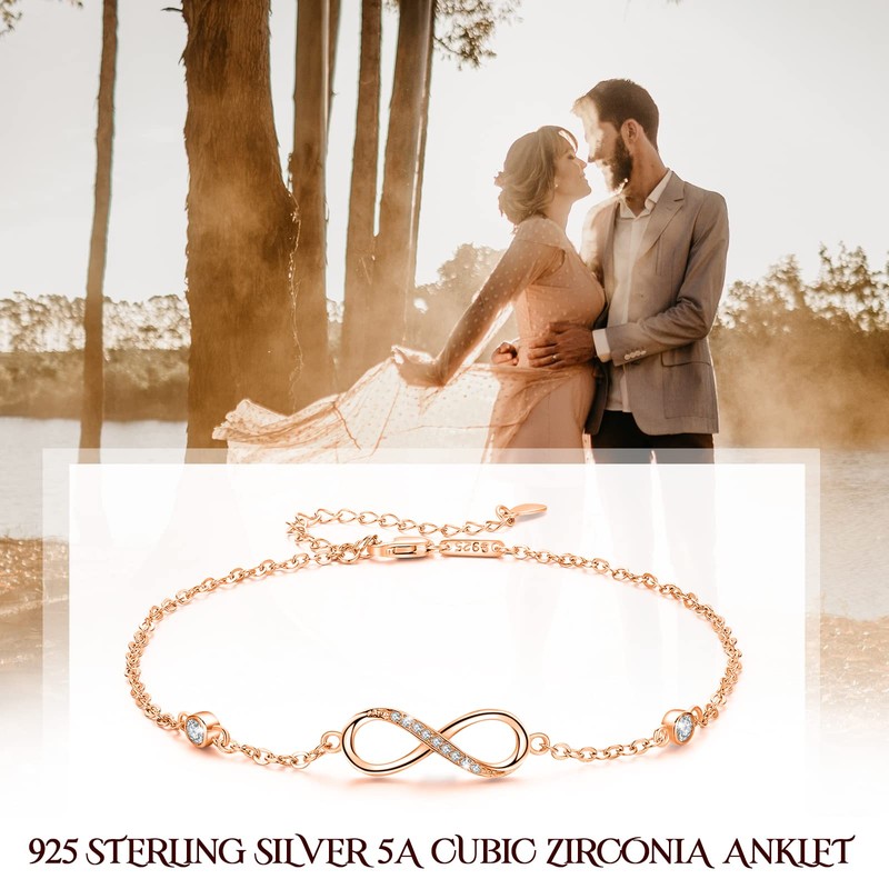Infinity Anklet Bracelet 925 Sterling Silver Endless Love Symbol Ankle
