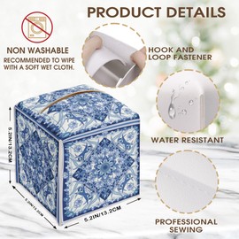 Boho Floral Tissue Box Cover Holder, Blue Flower Leather Tissue Box Cover Holder, Housewarming Gift Ideas for Friends, Home Bedroom Bathroom Office Car Decor-(5.2 Inches) A19