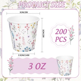 FYSUIMU 200Pcs Wildflower Bathroom Cups 3Oz Disposable Spring Floral Mouthwash Paper Cups for Beverage Dessert Home Hotel Travel Party Events