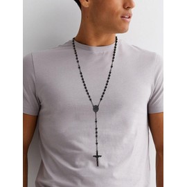 Supcare Rosary Catholic Necklace Women's Prayer Chain Christian Stainless Steel Rosary Jesus Cross Chain Religious Crucifix Pendant Charm Cross Necklace Fashion Jewellery for Men Women, Stainless