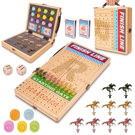 Silkchio 21 Inches Horse Race Board Game, Horse Racing Game with Cards and Dice, 11 Metal Horses, 60 Pcs Poker Chips Set, Solid Wood Across The Board Horse Race Game for Adults Family Friends
