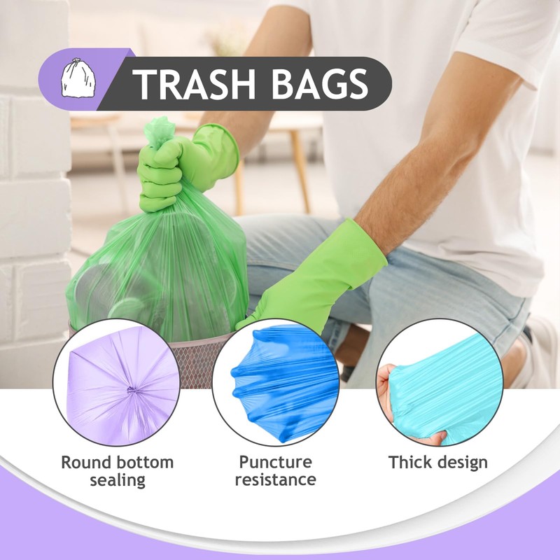 8 Gallon 200 Counts Clear Colorful Trash Bags Kitchen Garbage