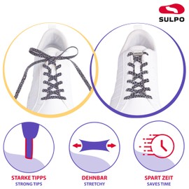 SULPO Flat Shoelaces without Tying - Colourful Quick Release - Elastic Shoe Laces - Rubber - Shoelaces - Laces for Children and Adults, Black leopard, Unit size