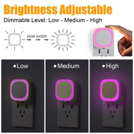 YUNLEX 2 Pack Dimmable Pink Night Light, Auto Dusk to Dawn Sensor, Soft Glow, Diffused Light for Bathroom, Hallway, Kitchen, Bedroom