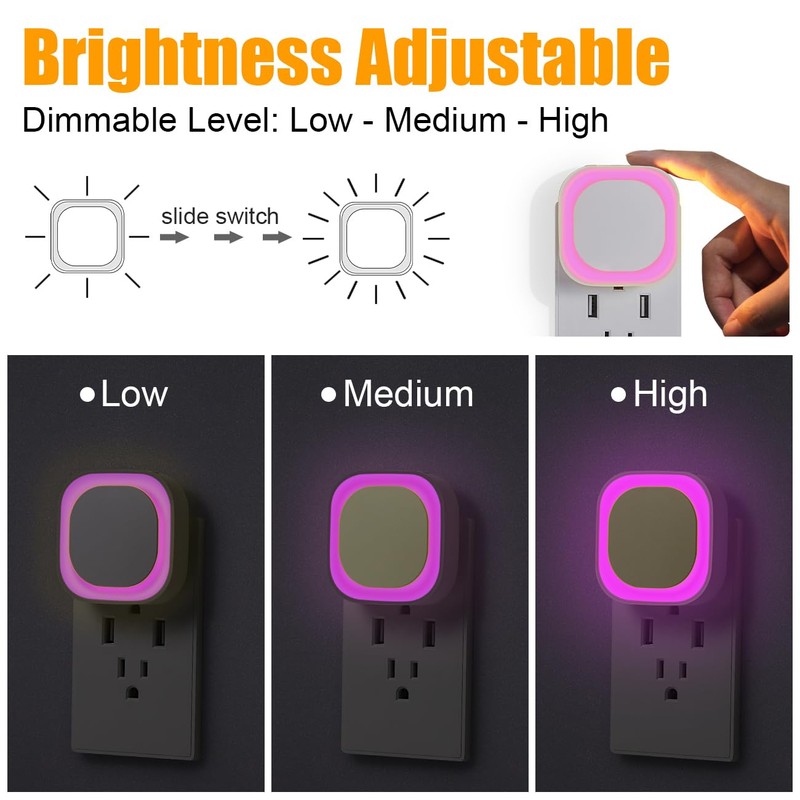 YUNLEX 2 Pack Dimmable Pink Night Light, Auto Dusk to