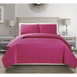 Embossed Pink Reversible Bedspread/Quilt Set King