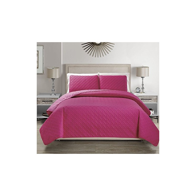 Embossed Pink Reversible Bedspread/Quilt Set King