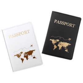 DAWRIS Pack of 2 Passport Cover Passport Cover PU Leather Passport Cover Passport Holder Case Passport Holder Case for Credit Cards ID Travel Documents, black, white, Modern