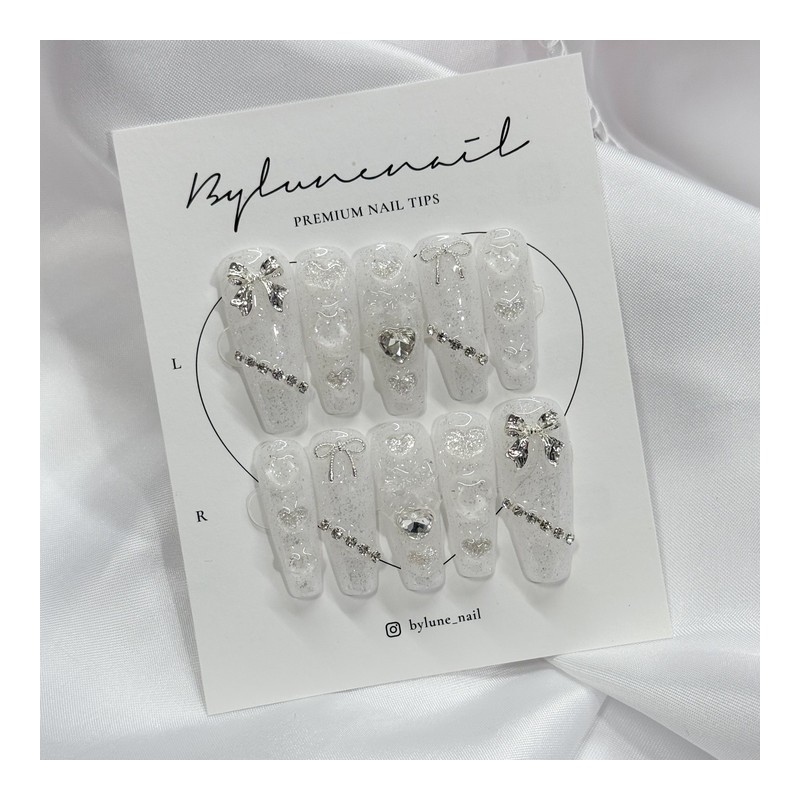 Transparent Silver Handmade Nail Tips Ice Clear Nail Tips -