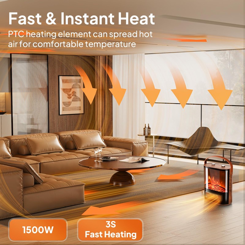ROVSUN Electric Fireplace Heater for Indoor Use, 1500W Portable Fake