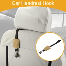 Partuto 1 Pcs Universal Car Seat Headrest Hook for Most Car, SUV, Truck Car Seat Back Organizer Hooks Sturdy Faux Leather Metal Brown 11.22"x1.89"