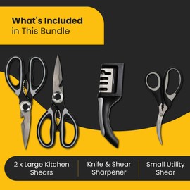 Heavy Duty Kitchen Shears with Knife and Scissor Sharpener Tool - Multipurpose Stainless Steel Scissors for Food - Sharp Food-Grade Kitchen Scissor for Meat, Seafood, Poultry - 4 Piece Set