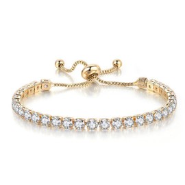 lasidor Tennis Bracelets for Men Women Adjustable Charm Link Bracelet White Cubic Zircon Dainty Bracelets for Ladies 14K Yellow Gold Plated Crystal Fashion Jewelry