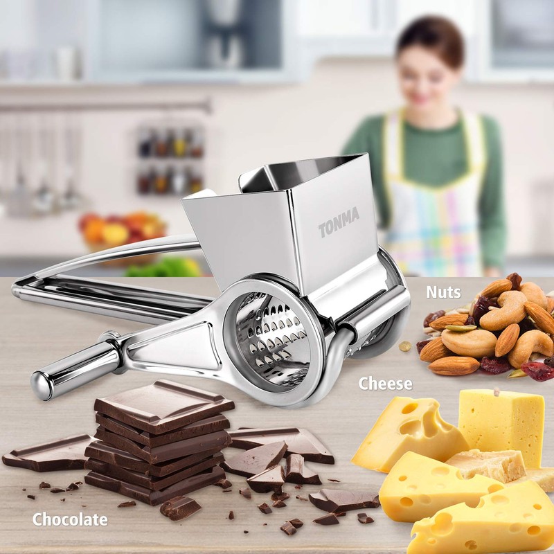 TONMA Multipurpose Rotary Cheese Grater with 1 Stainless Steel Handheld