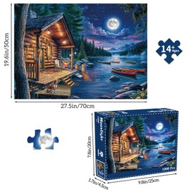 Chalzidar Jigsaw Puzzles for Adults 1000 Pieces, Interlock Perfectly Letter on Back No Dust, Home Decor Birthday Party Gift Toy for Men Women Elders Seniors, 1:1 Poster -Moonlight on The Riverside