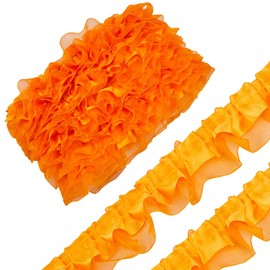 GORGECRAFT 11 Yards 2-Layer Satin Organza Lace Edge Trim Pleated Ruffle Chiffon Ribbon Gathered Edging Trimmings Fabric for Cloth Dress Sewing Embroidered Applique Wedding Party Decor Orange