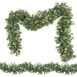 2 Pack Artificial Eucalyptus Garland 5.9ft Faux Green Hanging Plant Vines, Ivy Garland Perfect for Spring and Winter Decoration Dining Table Wedding Party Home Decoration