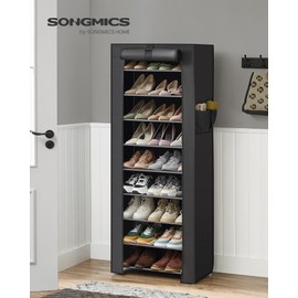 SONGMICS 10-Tier Shoe Rack, Shoe Storage Cabinet with Dustproof Cover, Free-Standing Shoe Storage Organizer for Closet, Entryway, Hold 27-35 Pairs of Shoes, for Sneakers, High Heels, Black URXJ10H