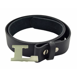 Stainless Steel "L" Initial Buckle & Genuine Black Leather Belt 40 Inch