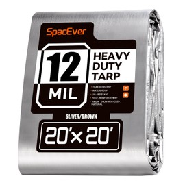 SpacEver Spacever Tarp Heavy Duty 20x20 FT, 12 Mil Thick Large Tarps Water-Proof with Grommets, UV& Tear Resistant, Plastic Cover for Pool Roof Tent Outdoor Firewood, Silver& Brown
